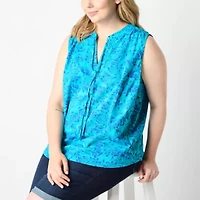 St. John's Bay Womens Easy-on + Easy-off Hidden Access Opening Split Tie Neck Sleeveless Plus Blouse