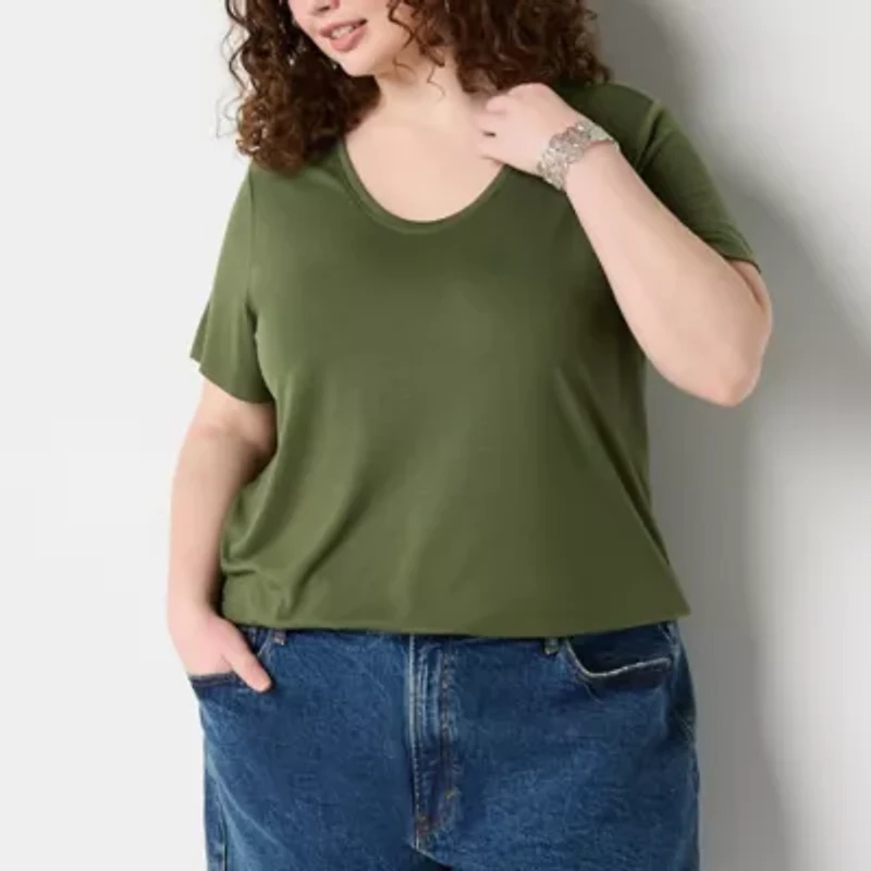 a.n.a Womens Plus Crew Neck Short Sleeve T-Shirt