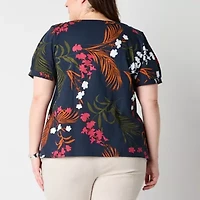 Liz Claiborne Womens Plus Boat Neck Short Sleeve Blouse