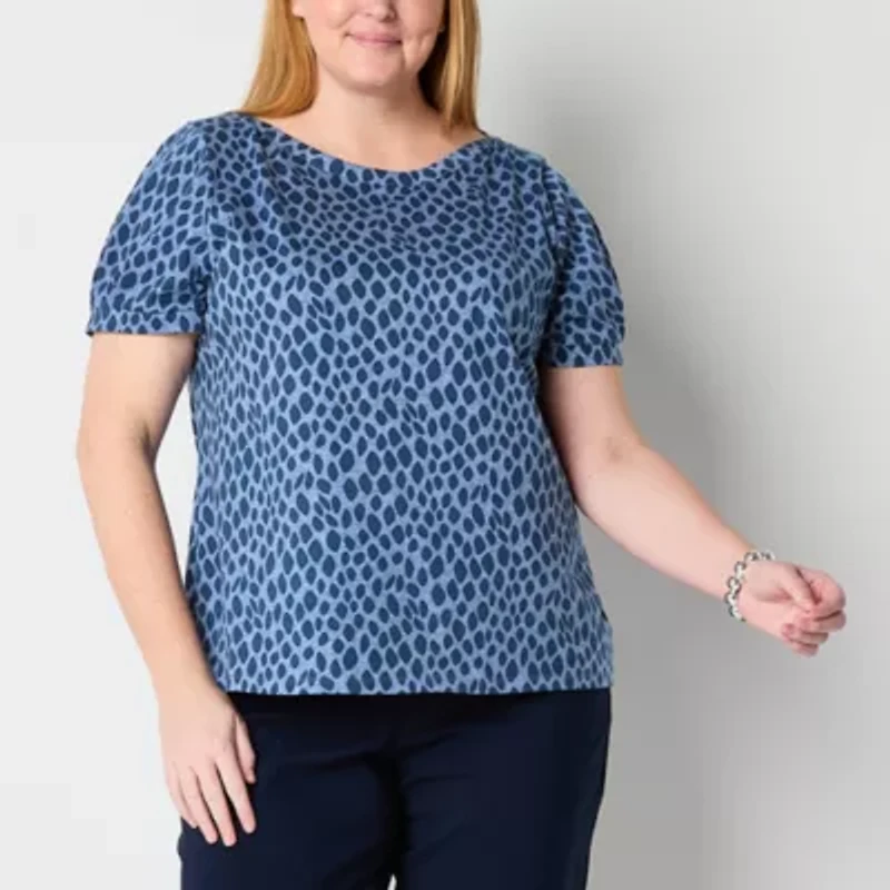 Liz Claiborne Womens Boat Neck Short Sleeve Plus Blouse