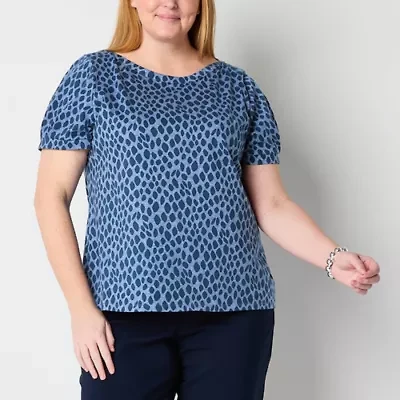 Liz Claiborne Womens Boat Neck Short Sleeve Plus Blouse
