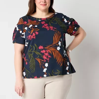 Liz Claiborne Womens Plus Boat Neck Short Sleeve Blouse