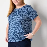 Liz Claiborne Womens Boat Neck Short Sleeve Plus Blouse