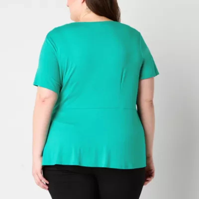 Liz Claiborne Womens Round Neck Short Sleeve Plus Blouse
