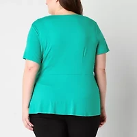 Liz Claiborne Womens Round Neck Short Sleeve Plus Blouse