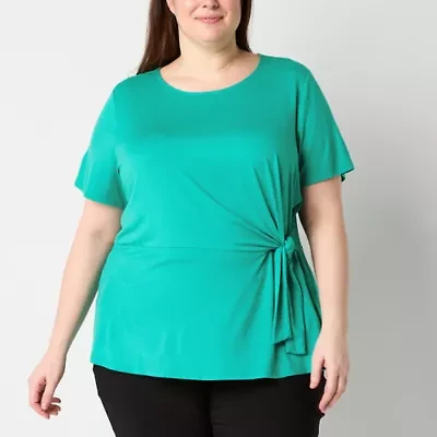 Liz Claiborne Womens Round Neck Short Sleeve Plus Blouse