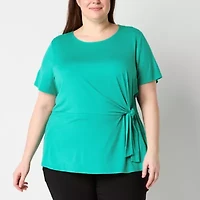 Liz Claiborne Womens Round Neck Short Sleeve Plus Blouse
