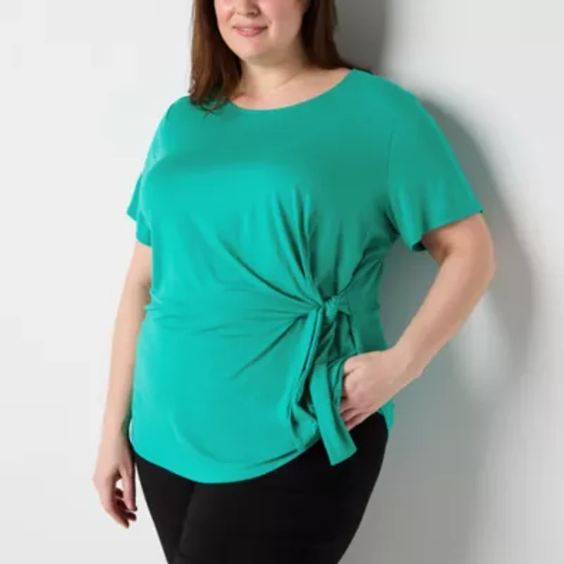 Liz Claiborne Womens Round Neck Short Sleeve Plus Blouse