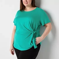 Liz Claiborne Womens Round Neck Short Sleeve Plus Blouse