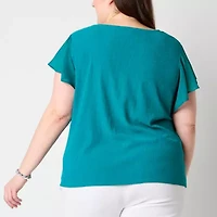 Liz Claiborne Womens V Neck Short Sleeve Plus Blouse
