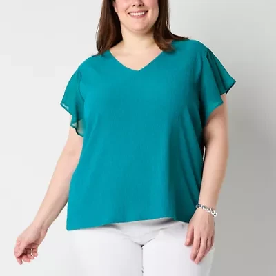 Liz Claiborne Womens V Neck Short Sleeve Plus Blouse