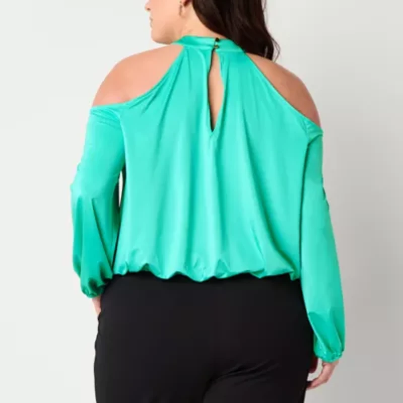 Bold Elements Womens Plus Keyhole Neck Long Sleeve Blouse