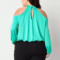 Bold Elements Womens Plus Keyhole Neck Long Sleeve Blouse