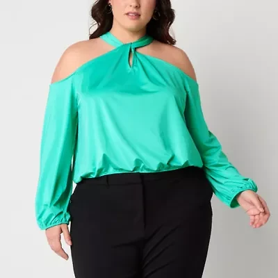 Bold Elements Womens Keyhole Neck Long Sleeve Plus Blouse