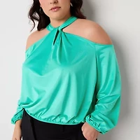 Bold Elements Womens Keyhole Neck Long Sleeve Plus Blouse