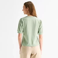 Liz Claiborne Womens Tall Split Crew Neck Elbow Sleeve Blouse