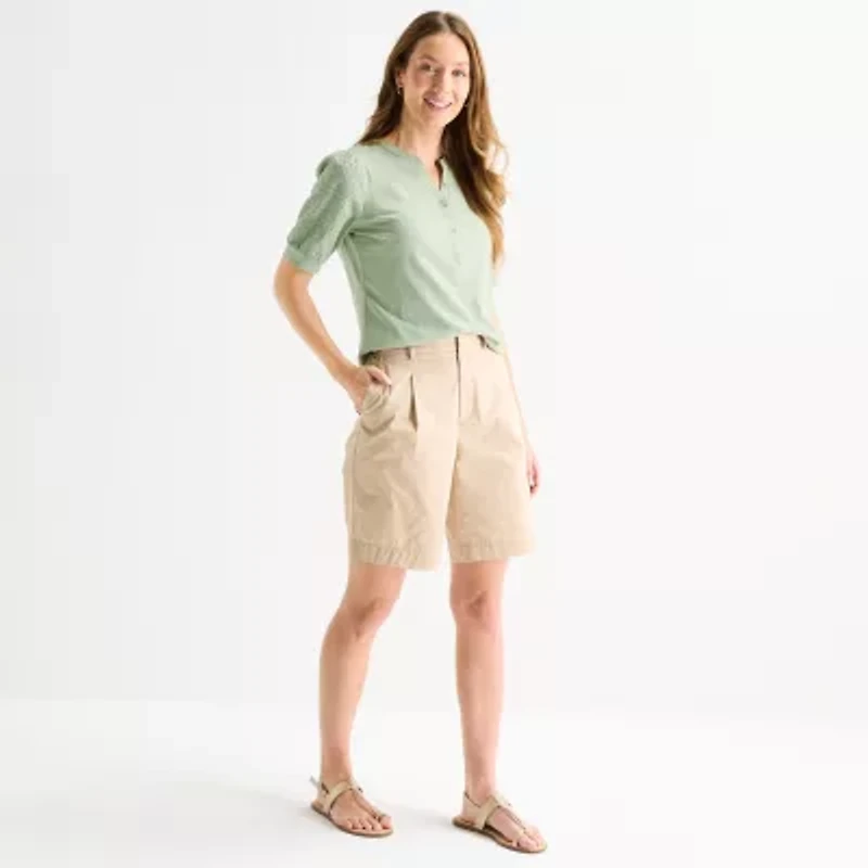 Liz Claiborne Womens Tall Split Crew Neck Elbow Sleeve Blouse