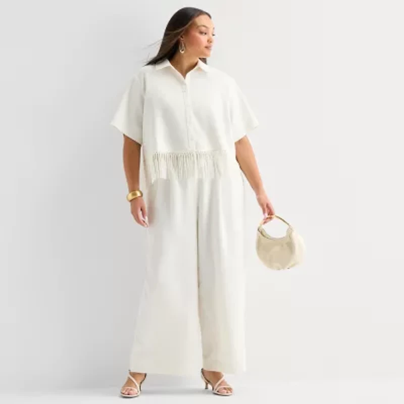 Worthington Womens Plus Wide Leg High Rise Pleated Pant