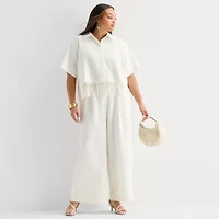 Worthington Womens Plus Wide Leg High Rise Pleated Pant