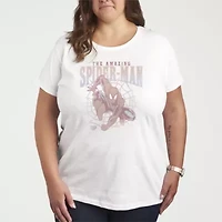 Amazing Spiderman Webs Tonal Washed Womens Plus Crew Neck Short Sleeve T-Shirt