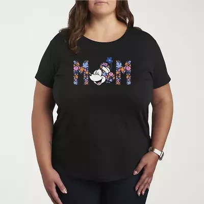 Mom Florals Womens Plus Crew Neck Short Sleeve Minnie Mouse T-Shirt