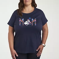 Mom Florals Womens Plus Crew Neck Short Sleeve Minnie Mouse T-Shirt