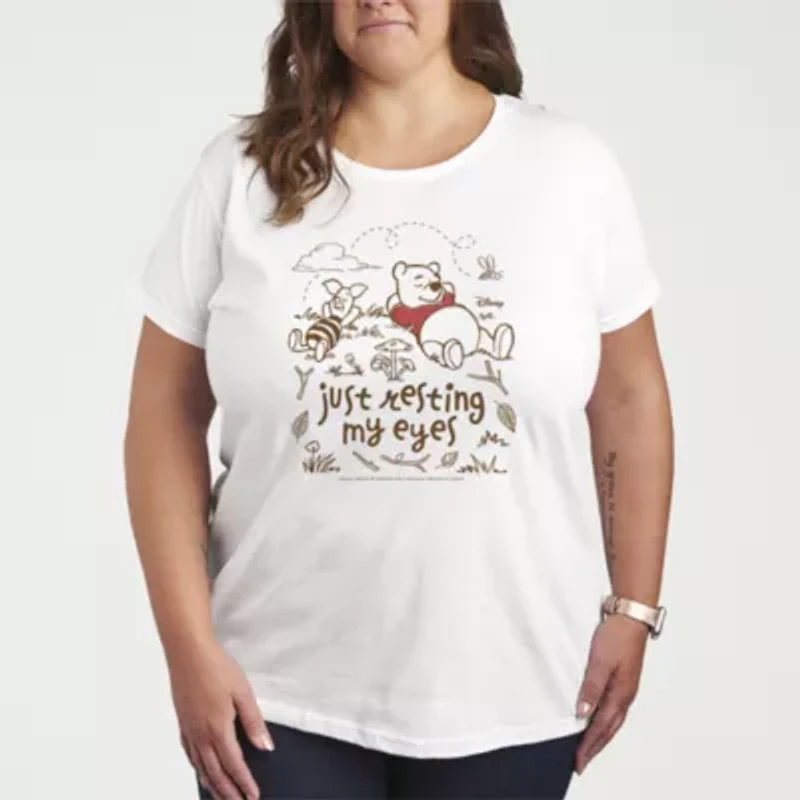 Just Resting My Eyes Womens Plus Crew Neck Short Sleeve Winnie The Pooh T-Shirt