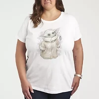 Grogu Tonal Washed Womens Plus Crew Neck Short Sleeve Baby Yoda T-Shirt