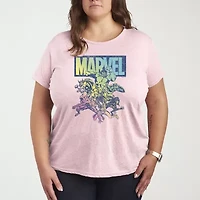 Marvel Group Rainbow Womens Plus Crew Neck Short Sleeve T-Shirt