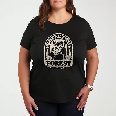 Ewok Protect The Forest Womens Plus Crew Neck Short Sleeve Star Wars T-Shirt
