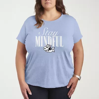 Stay Mindful Womens Plus Crew Neck Short Sleeve Peanuts T-Shirt