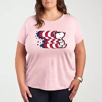 Snoppy Stripes Art Womens Plus Crew Neck Short Sleeve T-Shirt