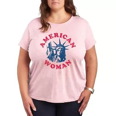 American Woman Statue Of Liberty Womens Plus Crew Neck Short Sleeve T-Shirt