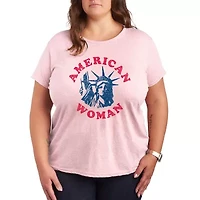 American Woman Statue Of Liberty Womens Plus Crew Neck Short Sleeve T-Shirt