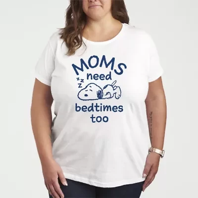 Moms Need Bedtimes Too Snoopy Womens Plus Crew Neck Short Sleeve T-Shirt
