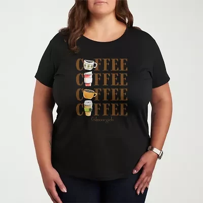 Coffee Repeated Womens Plus Crew Neck Short Sleeve T-Shirt