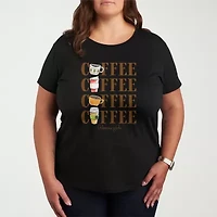 Coffee Repeated Womens Plus Crew Neck Short Sleeve T-Shirt