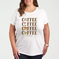 Coffee Repeated Womens Plus Crew Neck Short Sleeve T-Shirt