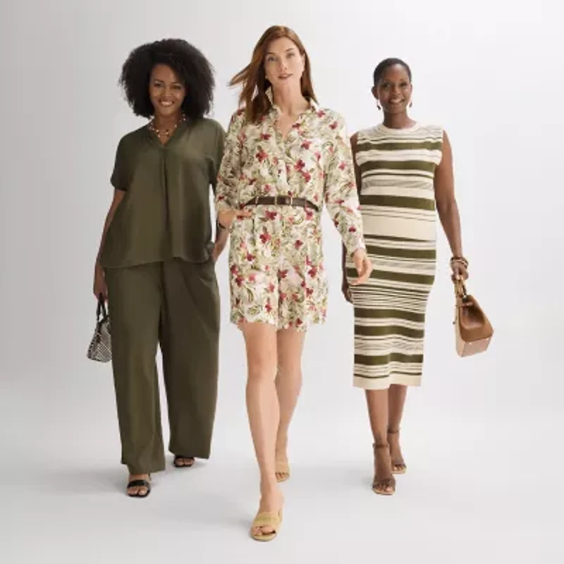 Liz Claiborne Womens Crew Neck Sleeveless Striped Pullover Sweater