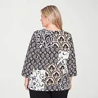 Alfred Dunner Classics Womens Plus Crew Neck 3/4 Sleeve T-Shirt