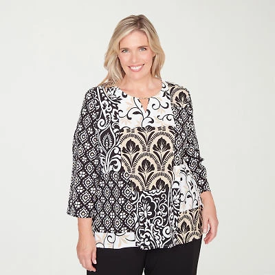 Alfred Dunner Classics Womens Plus Crew Neck 3/4 Sleeve T-Shirt