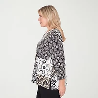 Alfred Dunner Classics Womens Plus Crew Neck 3/4 Sleeve T-Shirt