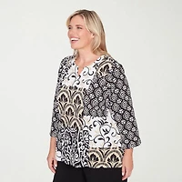 Alfred Dunner Classics Womens Plus Crew Neck 3/4 Sleeve T-Shirt