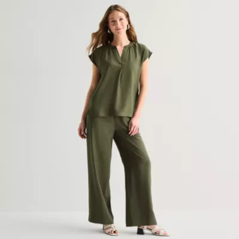 Liz Claiborne Womens Tall Wide Leg Pull-On Pant