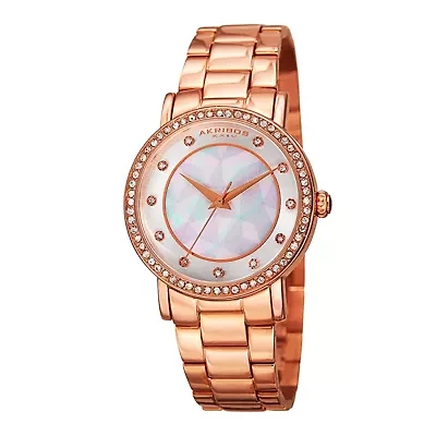 Akribos XXIV Womens White Dial Rose Gold-Tone Bracelet Watch