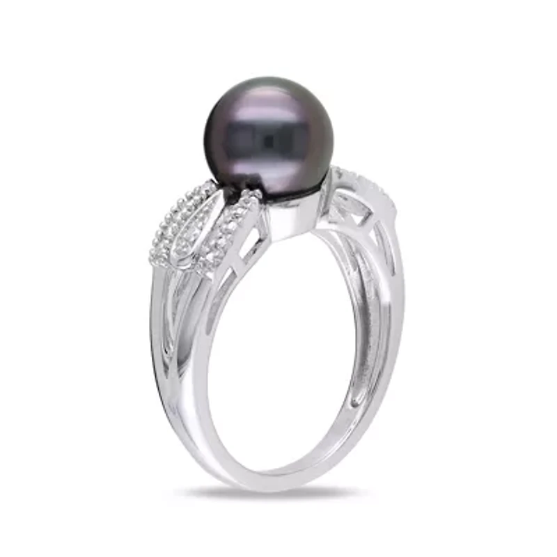 Genuine Black Tahitian Pearl & Diamond Accent Sterling Silver Ring