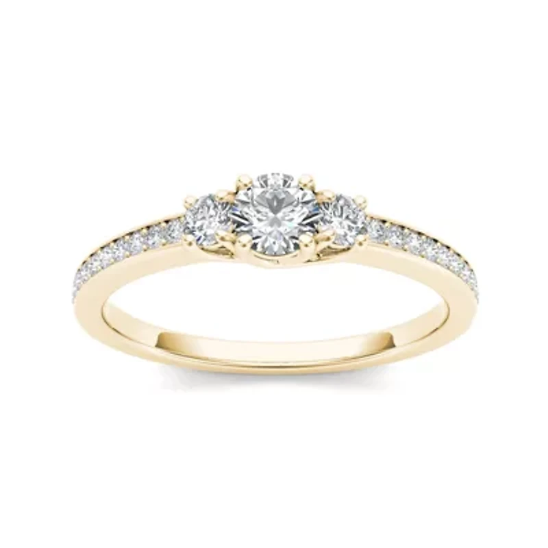 1 1/ CT.T.W. Natural Diamond 14K Yellow Gold 3-Stone Engagement Ring