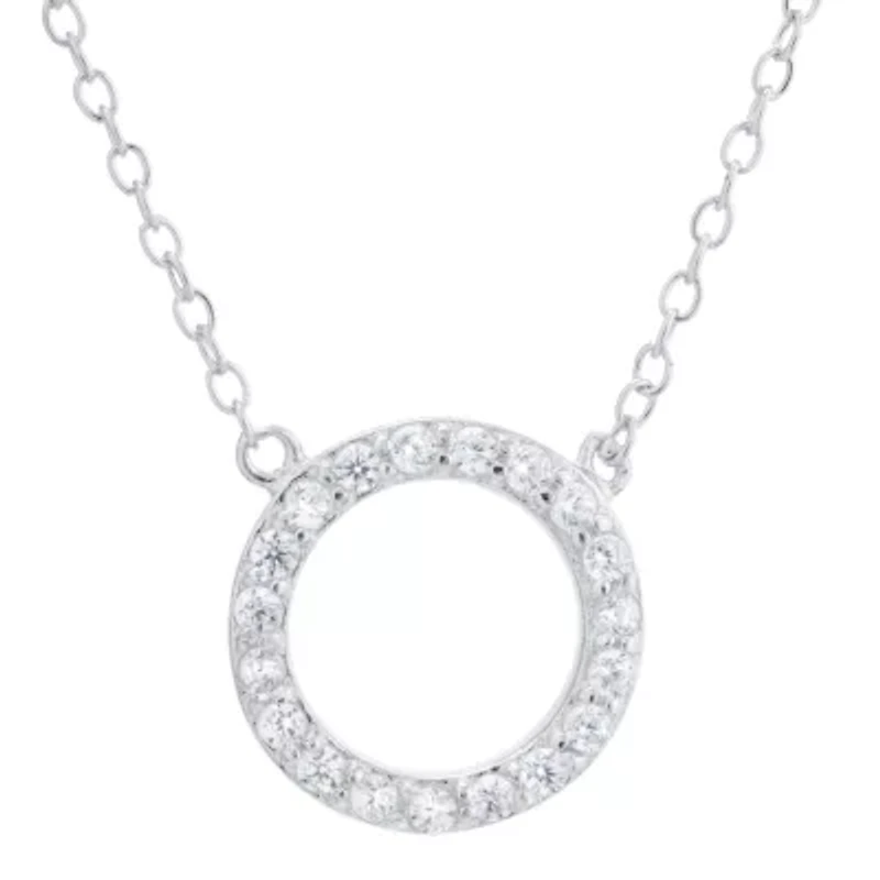 Silver Treasures Womens Cubic Zirconia Sterling Silver Round 18 Inch Pendant Necklace