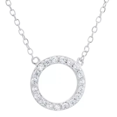 Silver Treasures Womens Cubic Zirconia Sterling Silver Round 18 Inch Pendant Necklace
