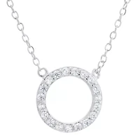 Silver Treasures Womens Cubic Zirconia Sterling Silver Round 18 Inch Pendant Necklace